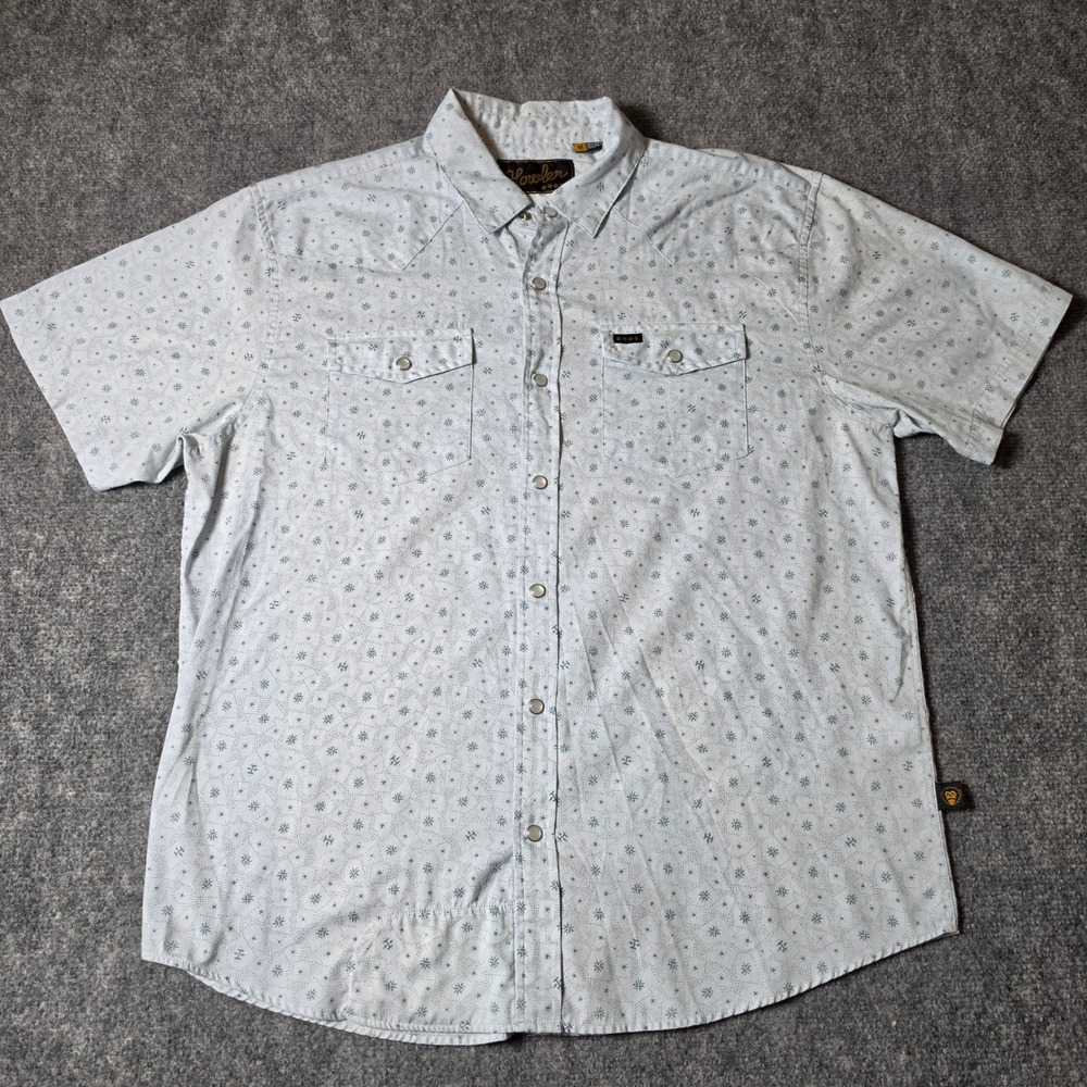Howler Brothers Gaucho Snapshirt Mens Medium Light Blue Floral PearlSnap Western